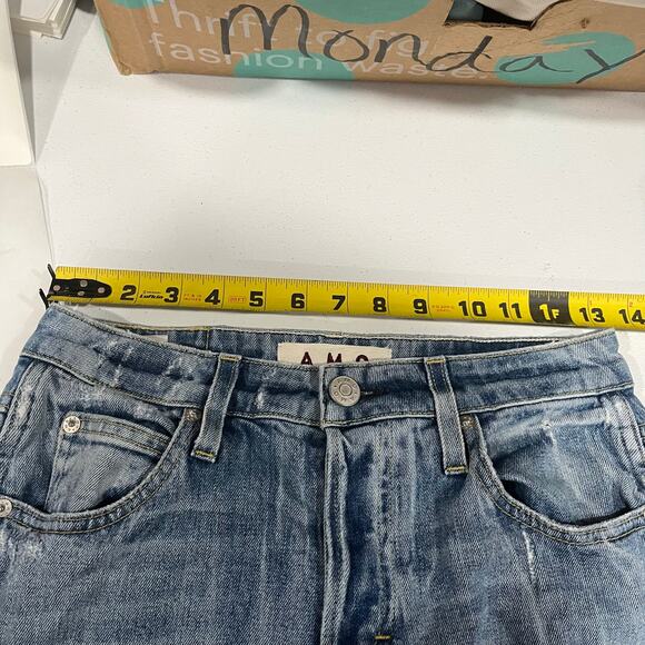 AMO Babe Sweet Cheeks Jeans Women's 27 Blue Raw Hem Button Fly Ankle Denim - Picture 8 of 9